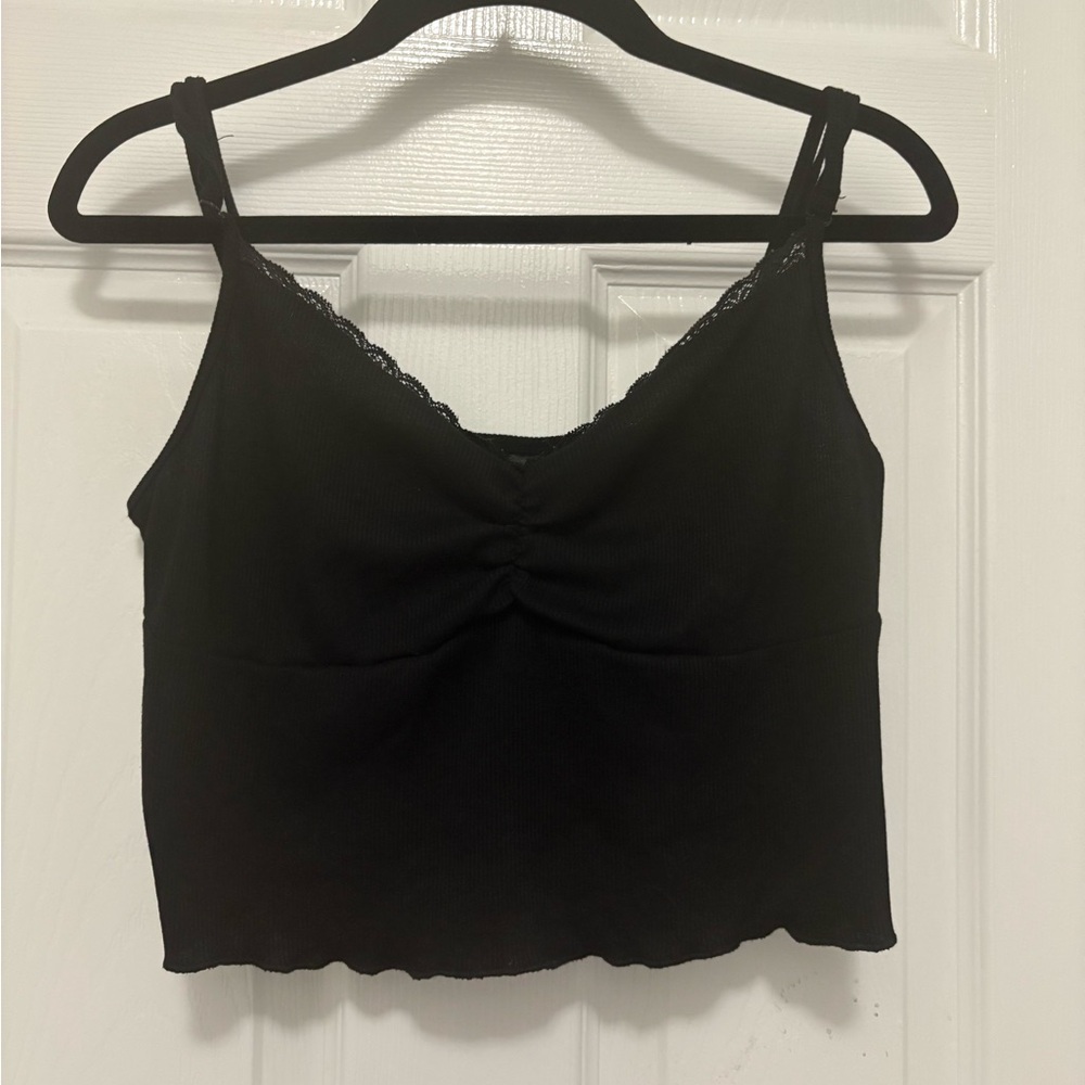 SHEIN Black Ruched Crop Camisole Sleeveless Top